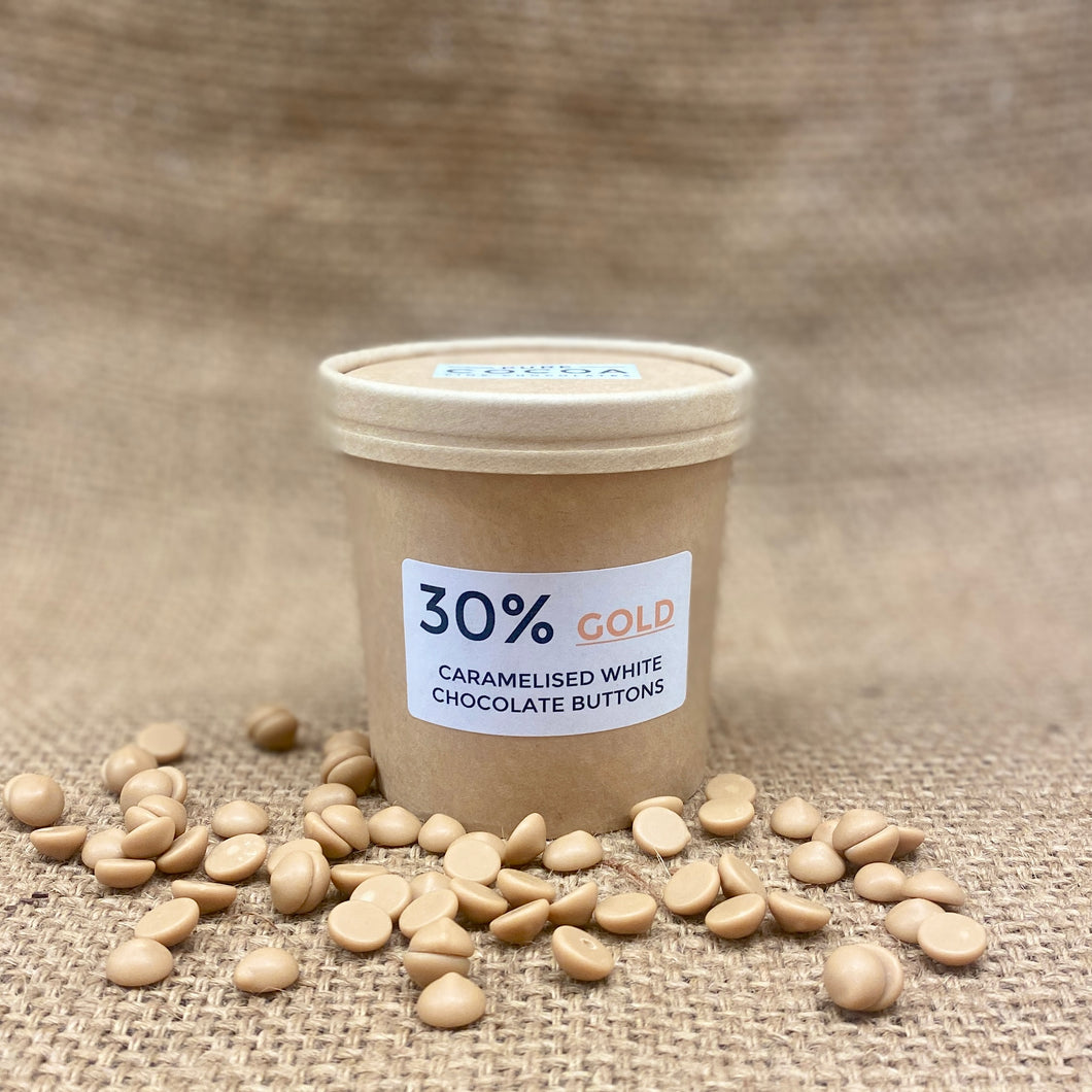30% Gold Caramelised White Chocolate Button Pot